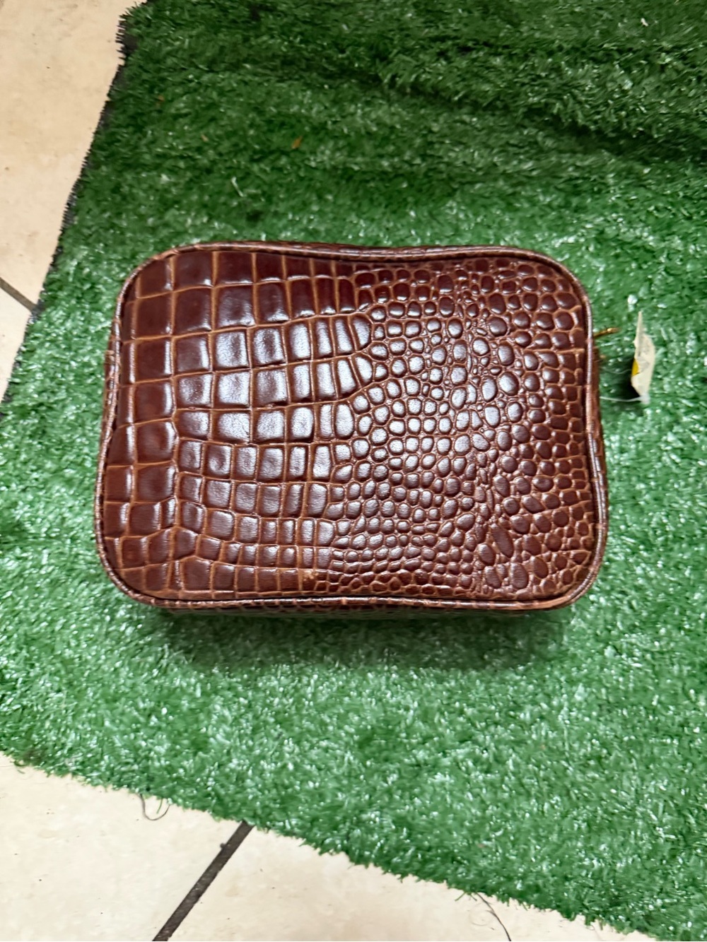 Croc-Embossed Brown Leather Toiletry Dopp Kit for Men